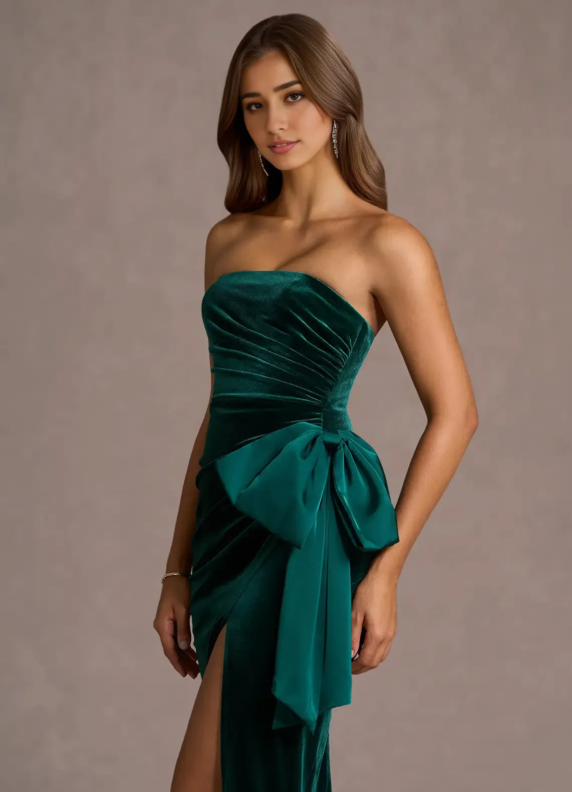 Timeless Special Occasion Elegant Emerald Green Velvet Mermaid Strapless Sleeveless Evening Dress