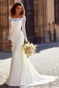 Special Occasion Sophisticated Elegant Ivory Chiffon Mermaid Long Sleeve Long Wedding Dress