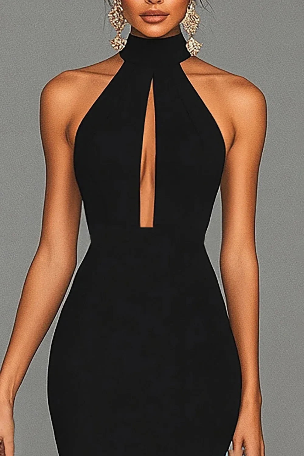 Graceful Stylish Refined Beautiful Elegant Black Satin Mermaid Halter Sleeveless Evening Dress