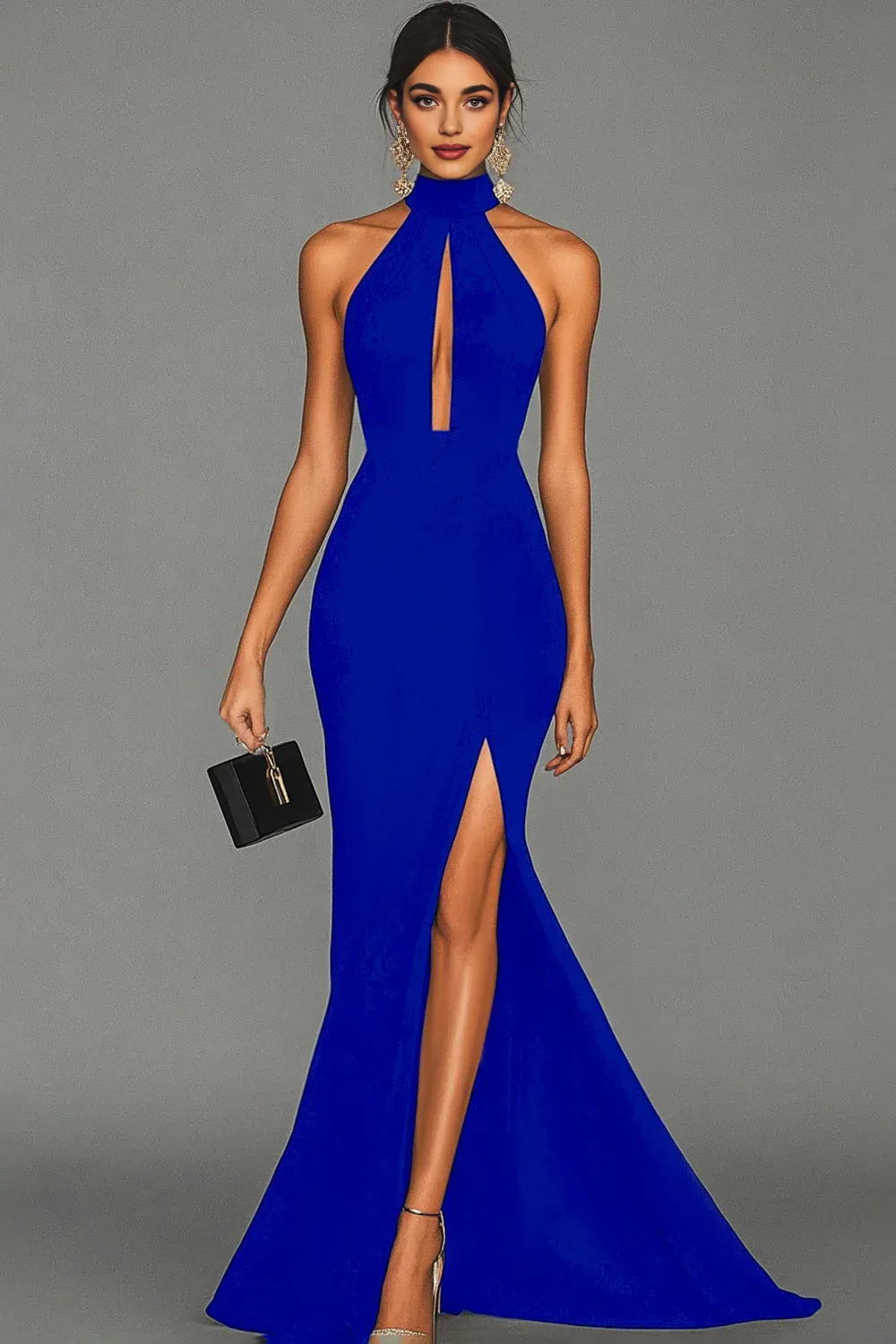 Graceful Stylish Refined Beautiful Elegant Black Satin Mermaid Halter Sleeveless Evening Dress