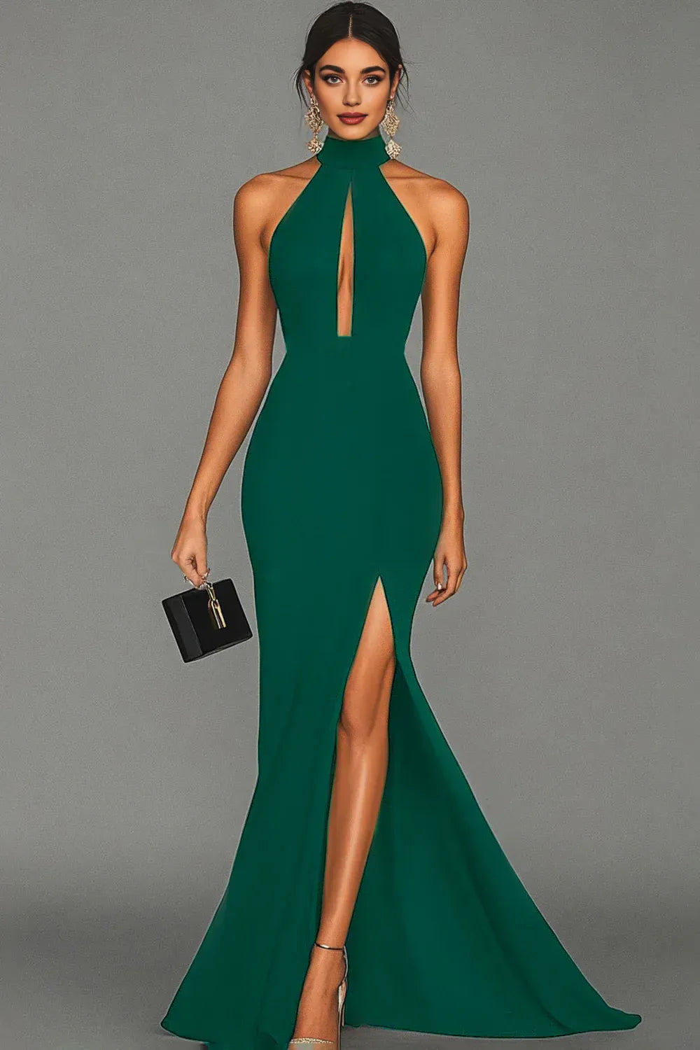 Graceful Stylish Refined Beautiful Elegant Black Satin Mermaid Halter Sleeveless Evening Dress