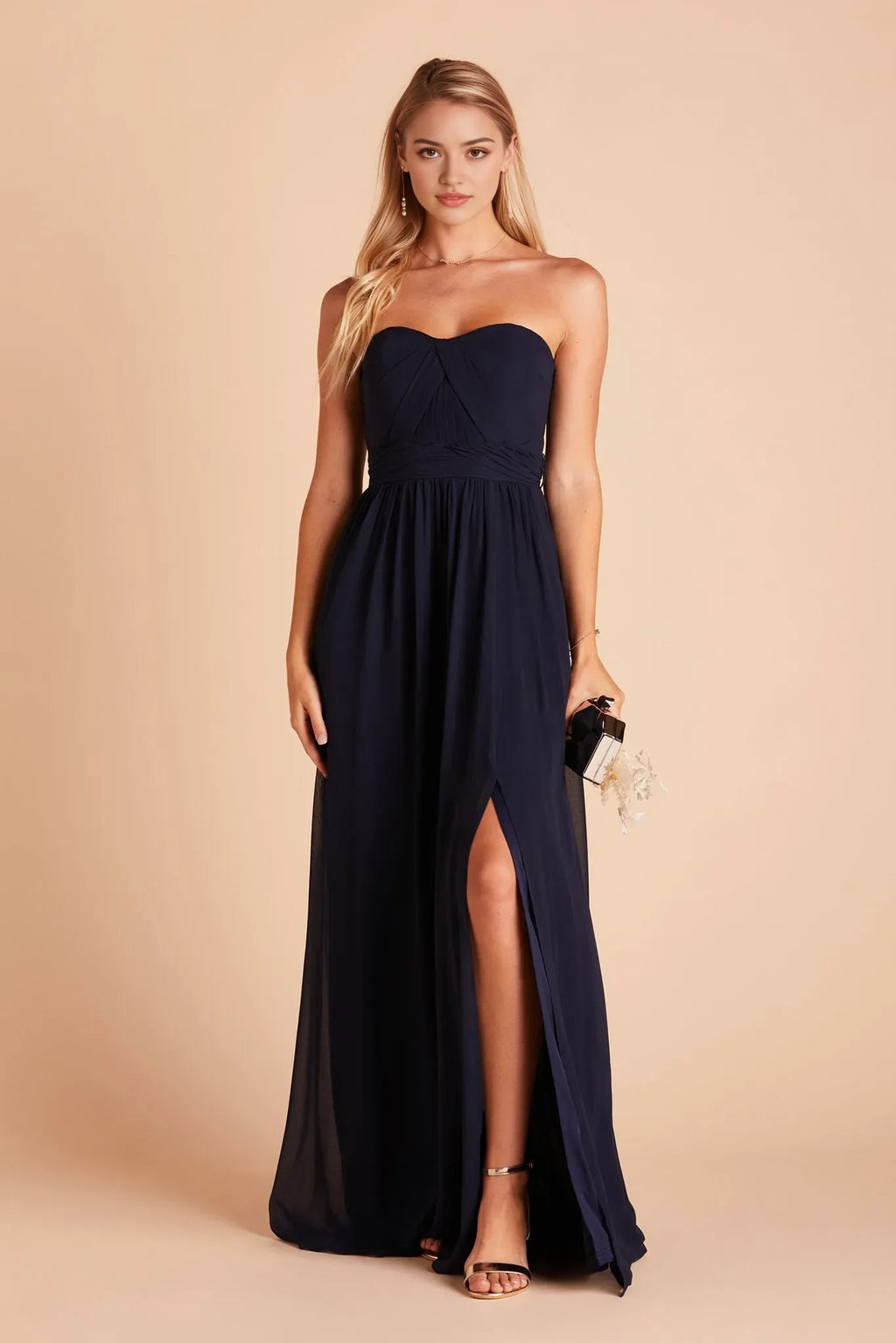 Navy Strapless Prom Dresses with Side Slit Timeless Choice for Formal Balls