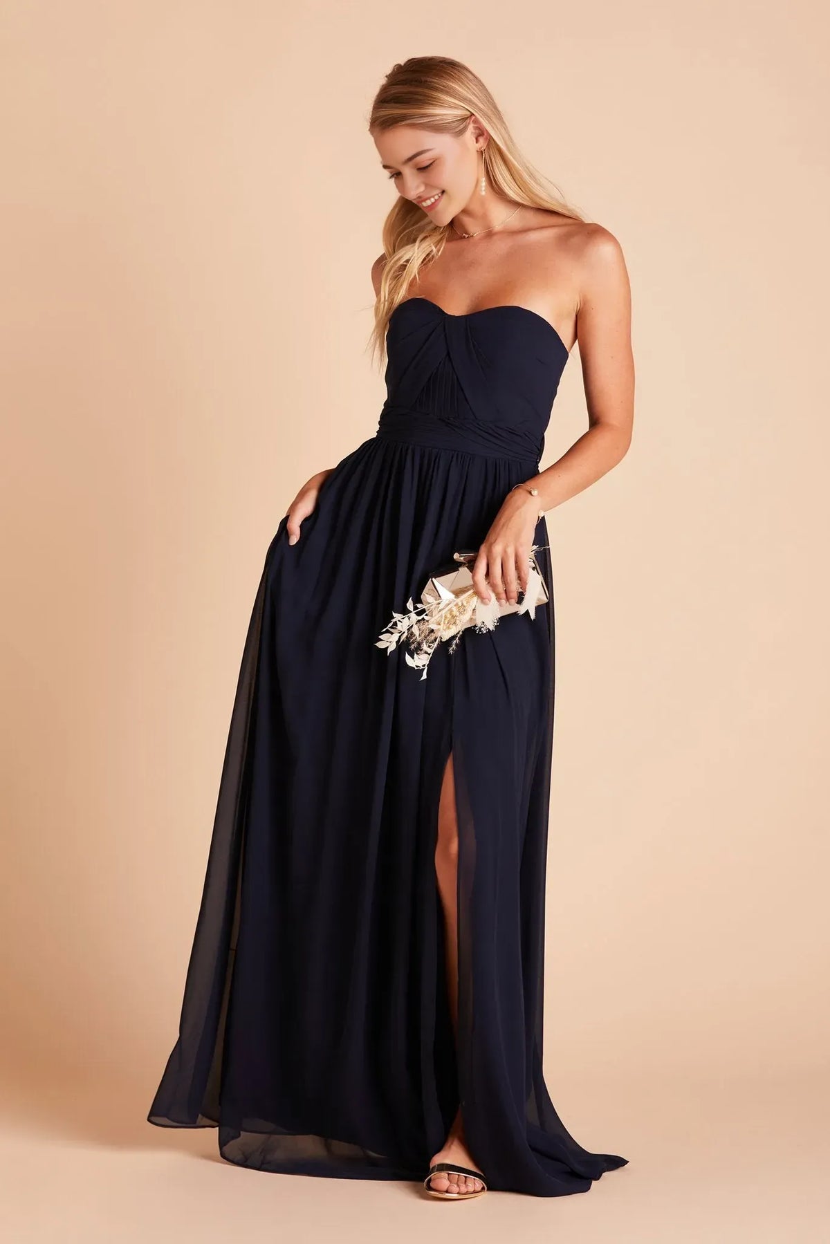 Navy Strapless Prom Dresses with Side Slit Timeless Choice for Formal Balls