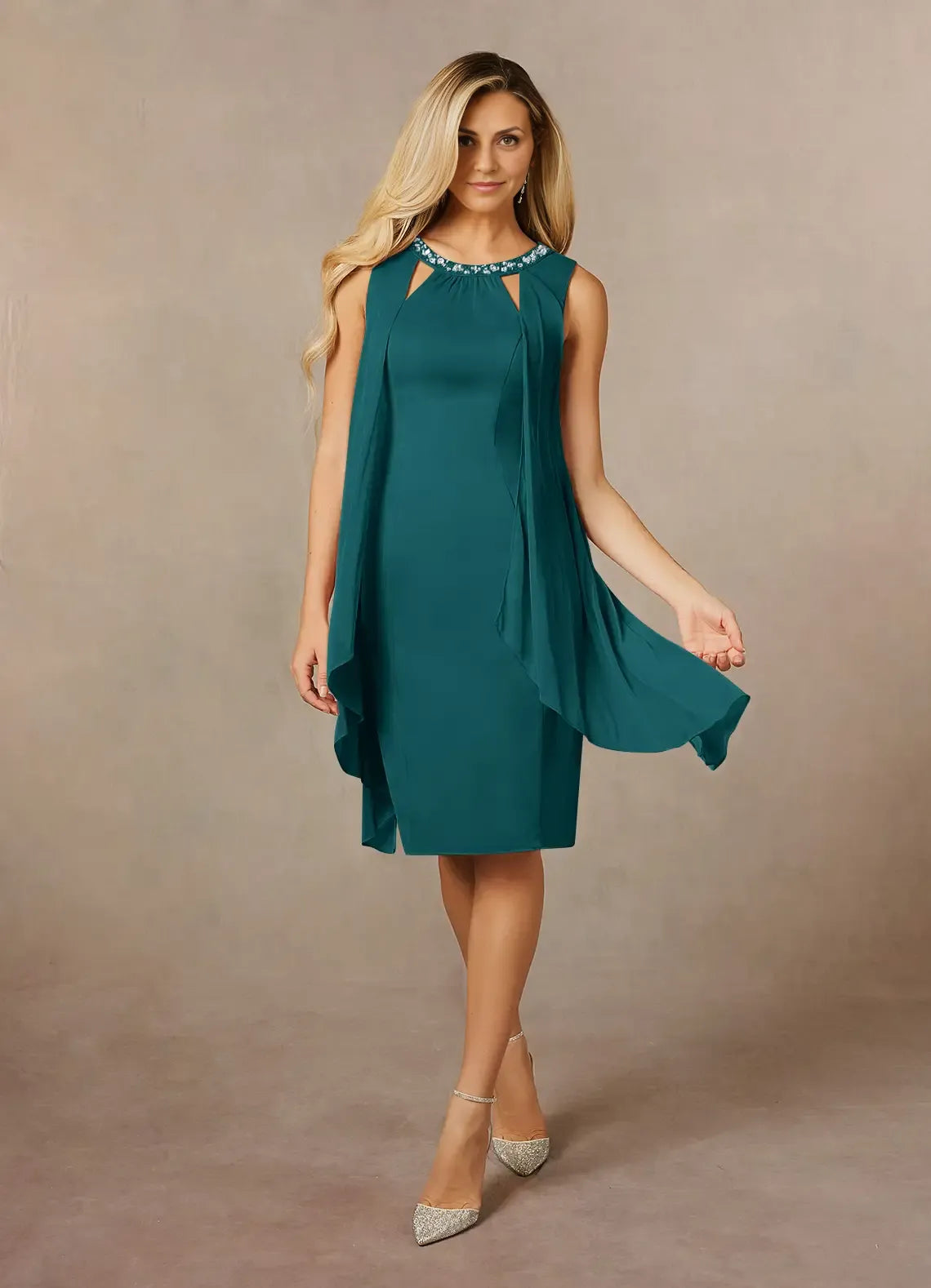 Elegant Sequins A-Line Scoop Neck Sleeveless Knee-Length Mother of the Bride Dress