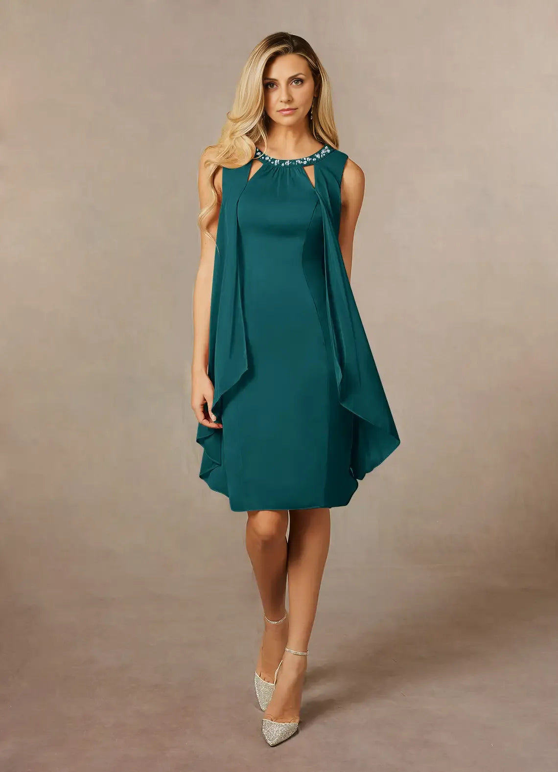 Elegant Sequins A-Line Scoop Neck Sleeveless Knee-Length Mother of the Bride Dress