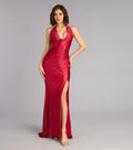 Red Mermaid Halter Neck Sleeveless Back Zip High Side Slit Floor-Length Prom Dresses