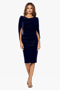 Sophisticated Graceful Stylish Refined Elegant Navy Blue Velvet Sheath Knee-Length Prom Dress
