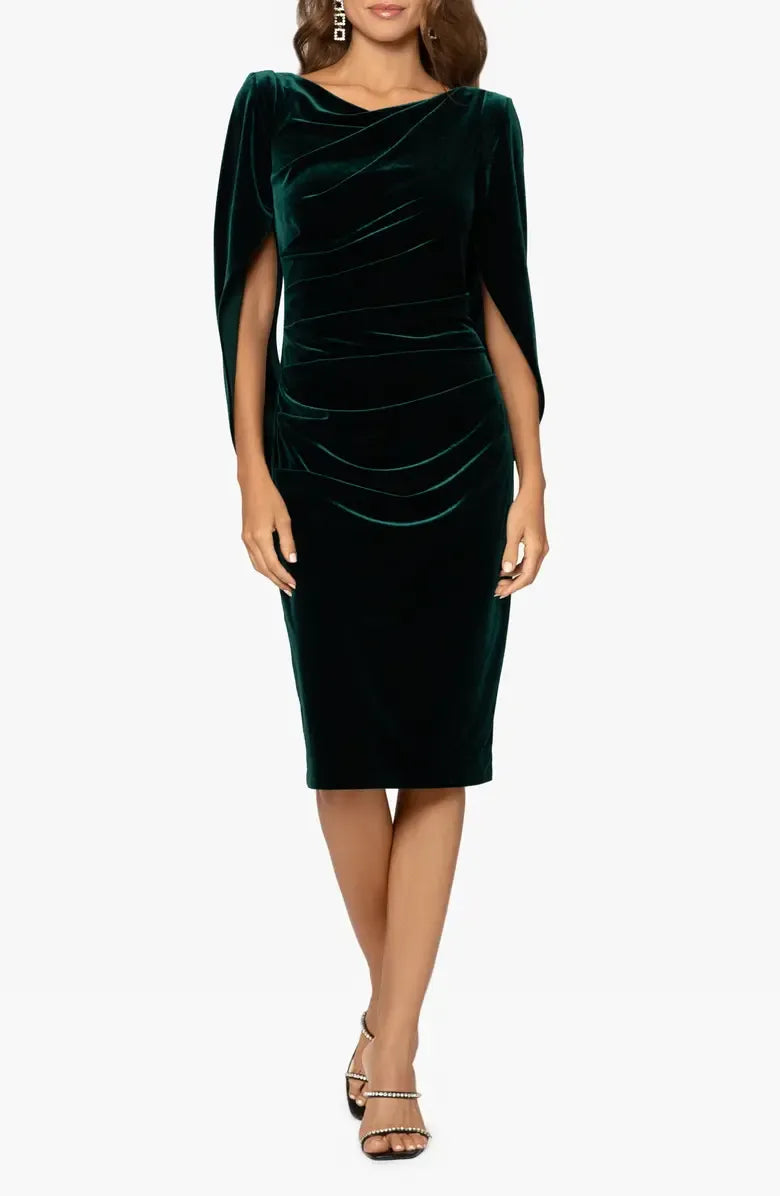 Sophisticated Graceful Stylish Refined Elegant Navy Blue Velvet Sheath Knee-Length Prom Dress