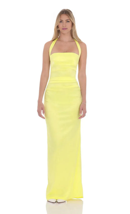 Sophisticated Graceful Stylish Refined Beautiful Elegant Sheath Halter Sleeveless Floor-Length Prom Dress