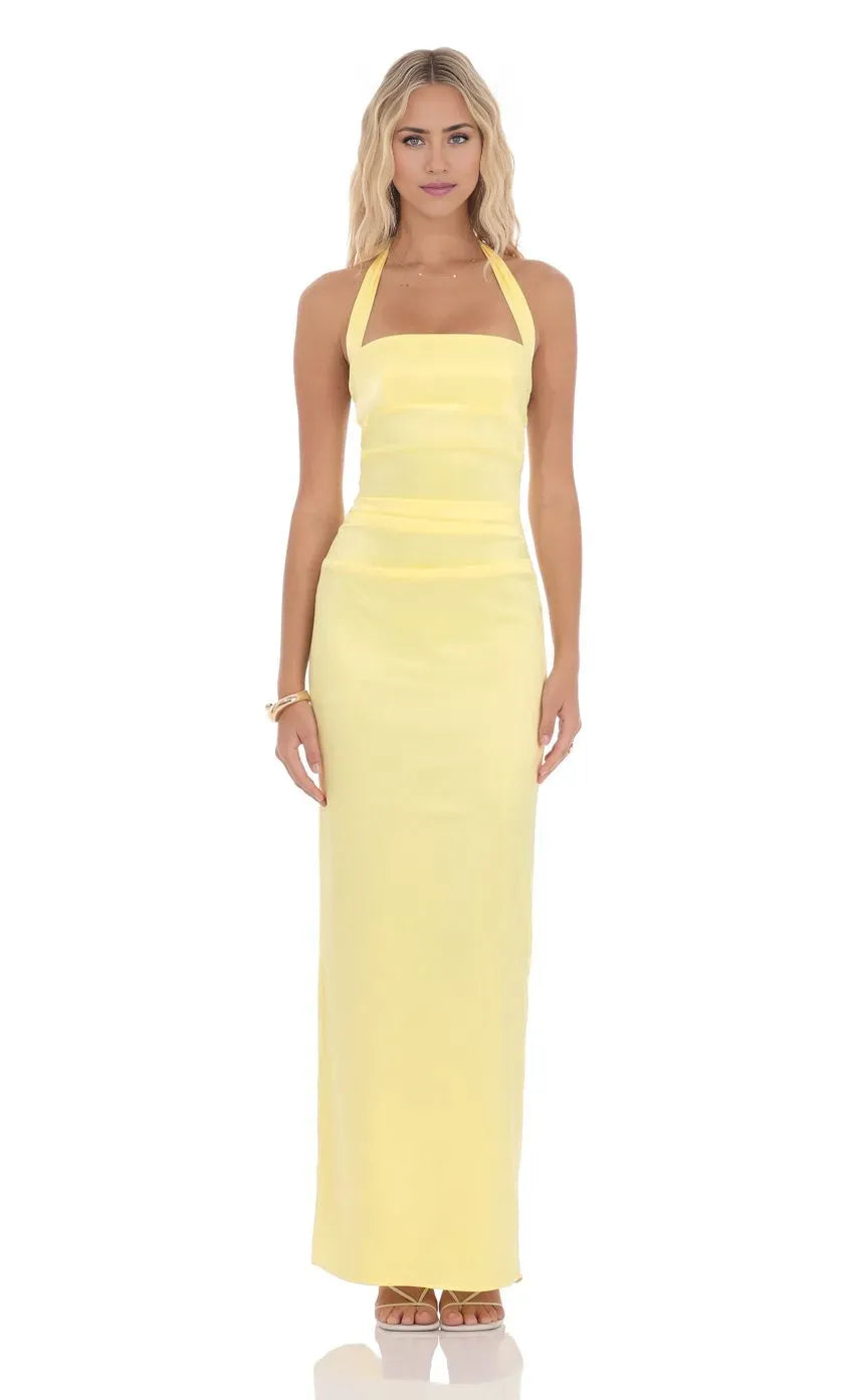 Sophisticated Graceful Stylish Refined Beautiful Elegant Sheath Halter Sleeveless Floor-Length Prom Dress
