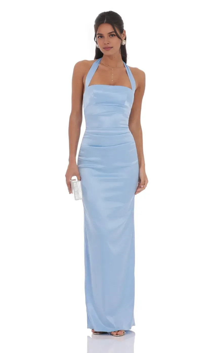 Sophisticated Graceful Stylish Refined Beautiful Elegant Sheath Halter Sleeveless Floor-Length Prom Dress