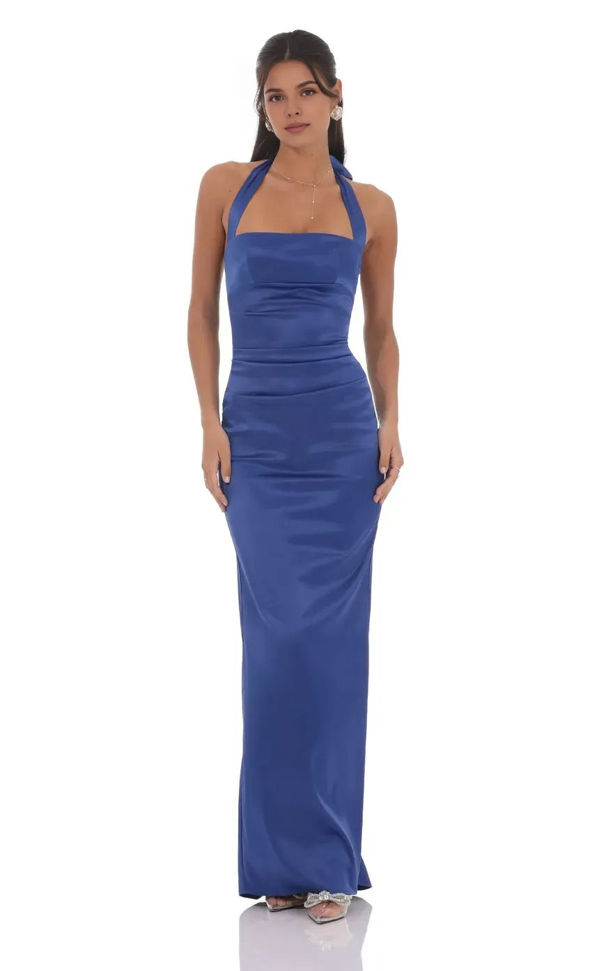 Sophisticated Graceful Stylish Refined Beautiful Elegant Sheath Halter Sleeveless Floor-Length Prom Dress
