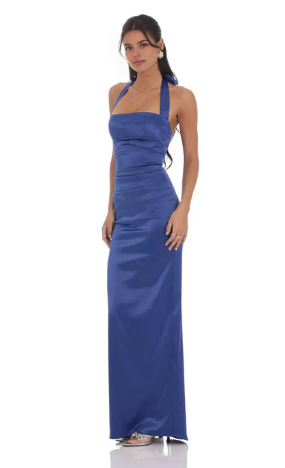 Sophisticated Graceful Stylish Refined Beautiful Elegant Sheath Halter Sleeveless Floor-Length Prom Dress