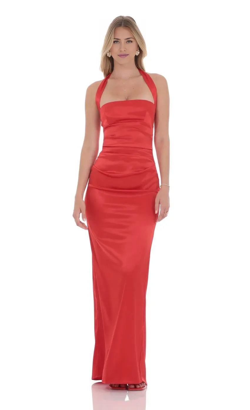 Sophisticated Graceful Stylish Refined Beautiful Elegant Sheath Halter Sleeveless Floor-Length Prom Dress