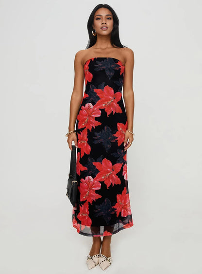 Special Occasion Sophisticated Graceful Stylish Elegant Black Sheath Strapless Sleeveless Tea-Length Prom Dress