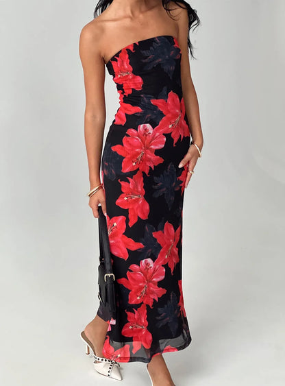 Special Occasion Sophisticated Graceful Stylish Elegant Black Sheath Strapless Sleeveless Tea-Length Prom Dress