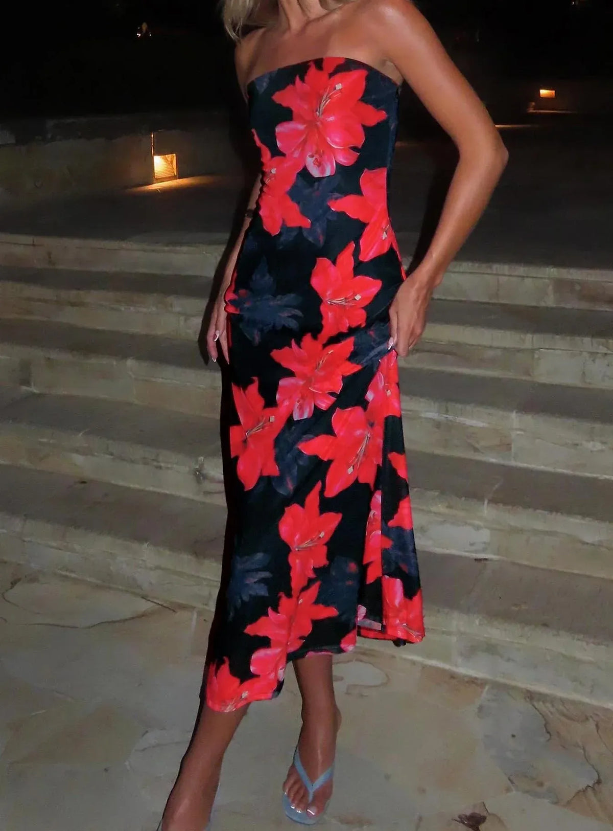 Special Occasion Sophisticated Graceful Stylish Elegant Black Sheath Strapless Sleeveless Tea-Length Prom Dress