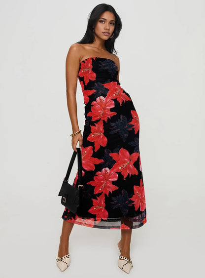 Special Occasion Sophisticated Graceful Stylish Elegant Black Sheath Strapless Sleeveless Tea-Length Prom Dress