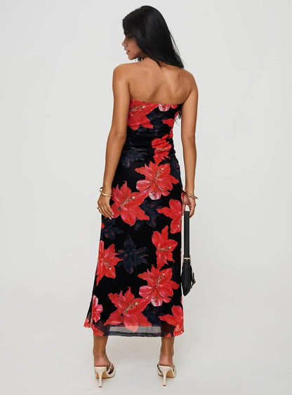 Special Occasion Sophisticated Graceful Stylish Elegant Black Sheath Strapless Sleeveless Tea-Length Prom Dress