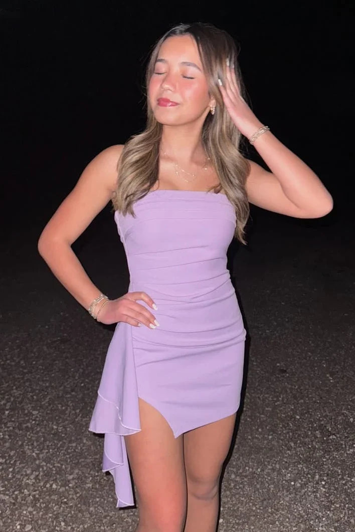 Graceful Stylish Refined Beautiful Timeless Elegant Sheath Strapless Sleeveless Mini Homecoming Dress