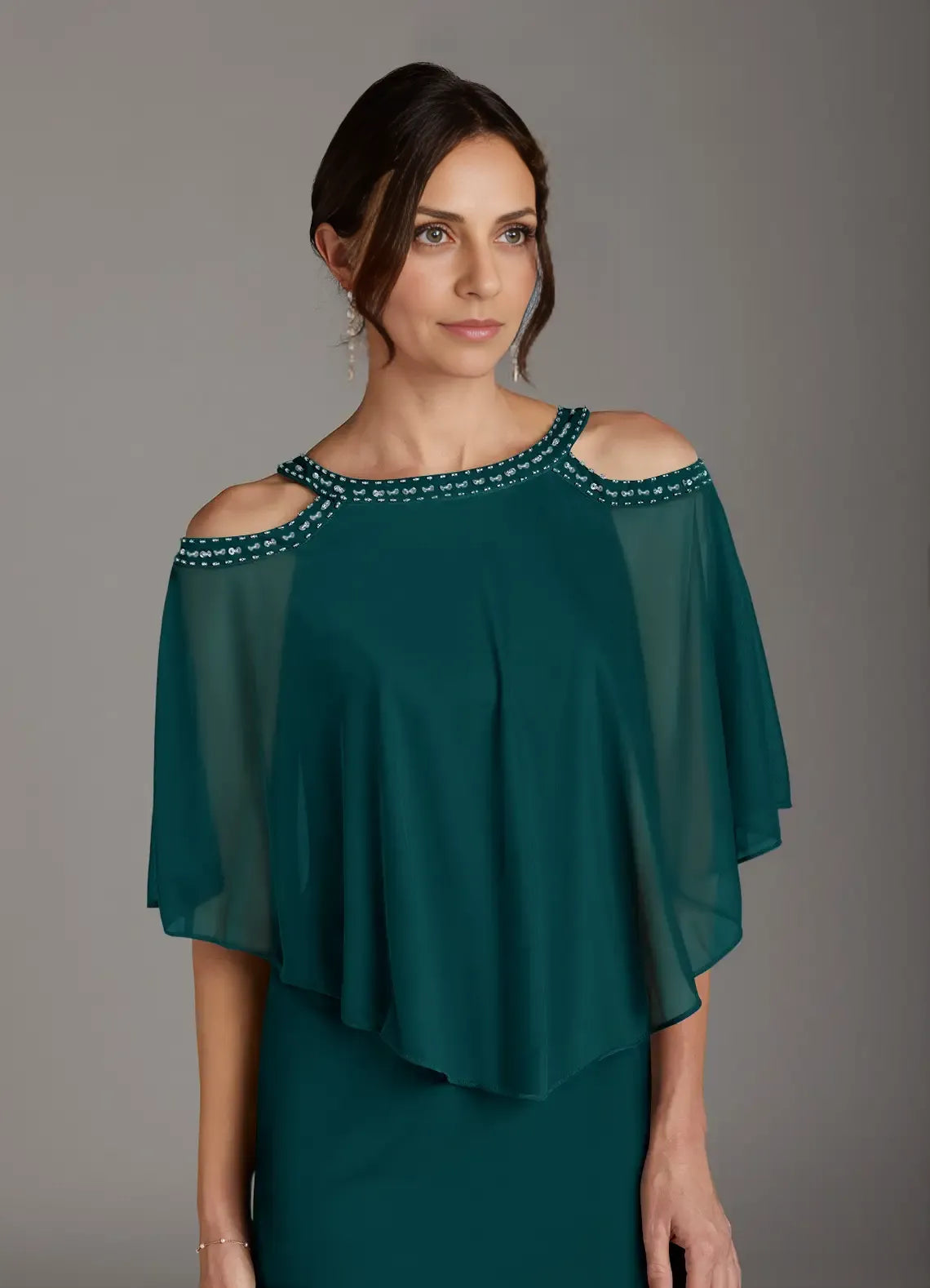 Elegant Teal Chiffon Sheath Scoop Neck Knee-Length Mother of the Bride Dress