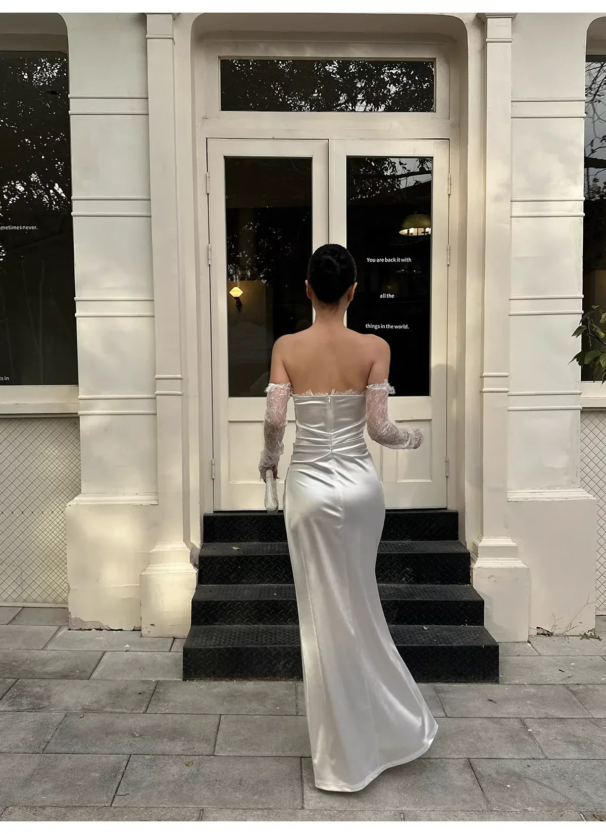 White Classy Mermaid Strapless Sleeveless Ruched Long Evening Dresses
