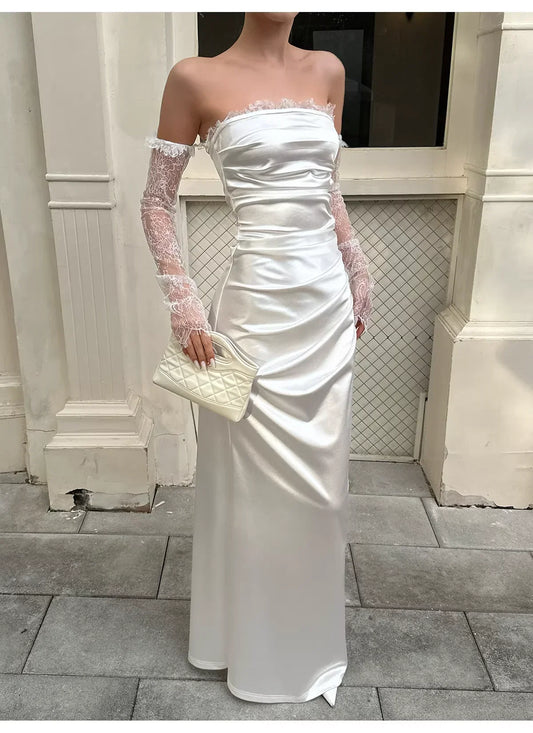 Luxurious White Mermaid Strapless Sleeveless Classic-Back Floor-Length Evening Dress