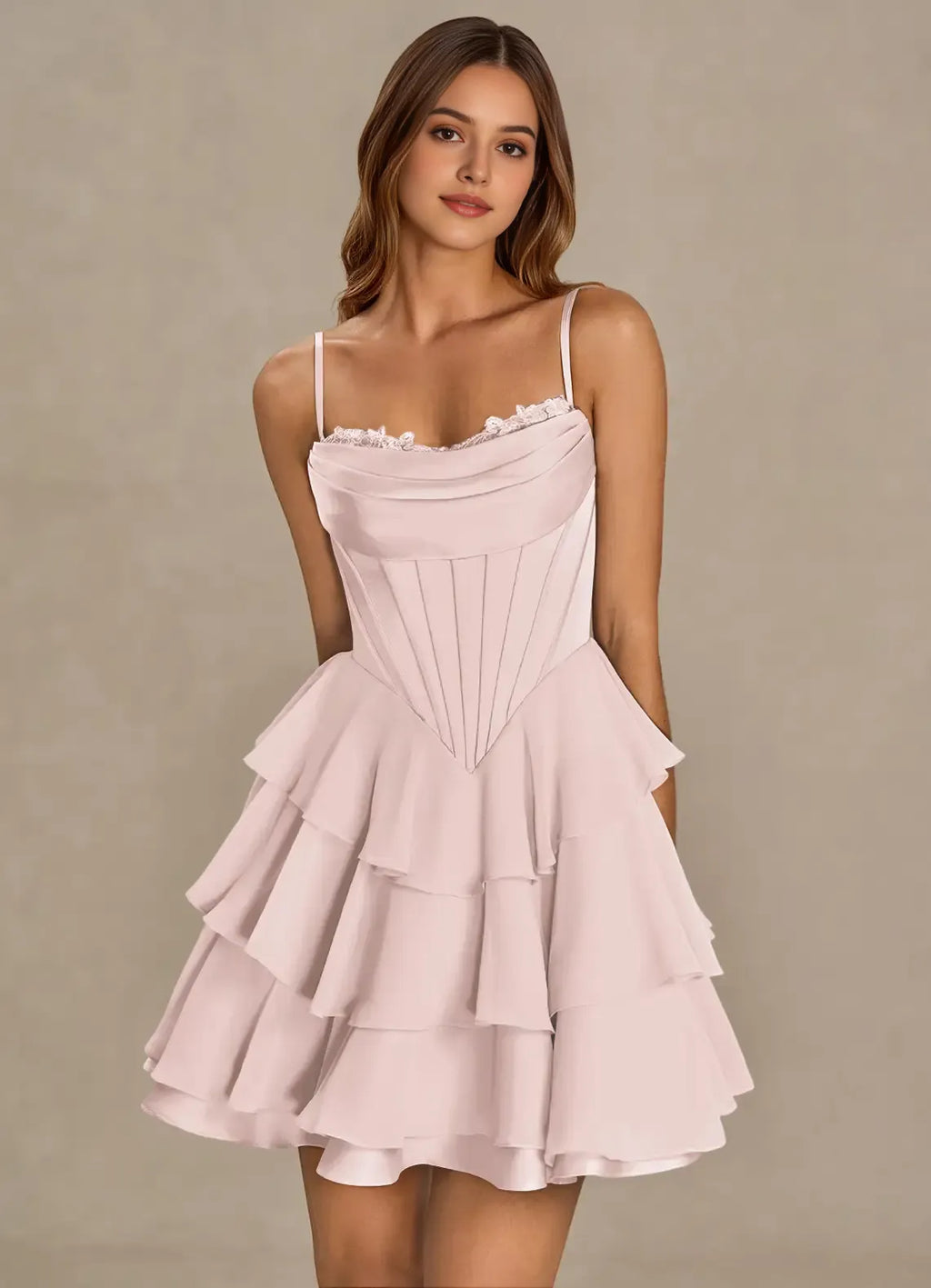 Pink Classy Pink Homecoming Dress with Trim Spaghetti Straps Tie Skirt for an Elegant Homecoming Ensemble