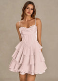 Pink Classy Pink Homecoming Dress with Trim Spaghetti Straps Tie Skirt for an Elegant Homecoming Ensemble