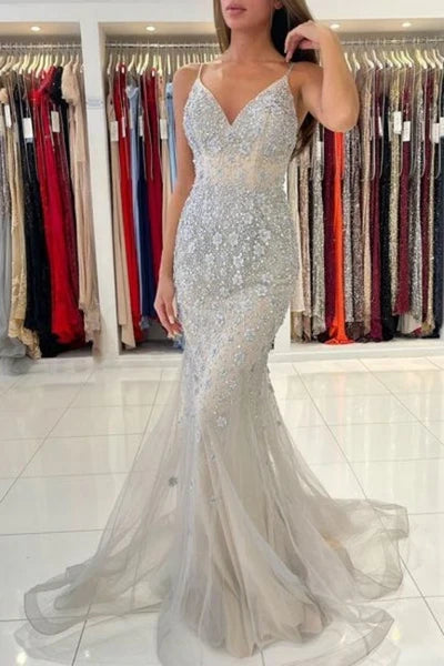 Classy Spaghetti-Straps Sleeveless Mermaid Evening Dresses