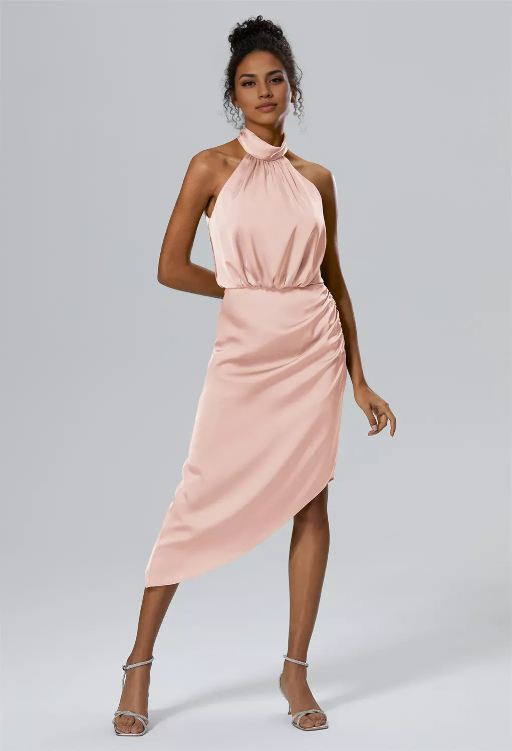 Timeless Special Occasion Sophisticated Graceful Stylish Elegant Satin Halter Sleeveless Prom Dress