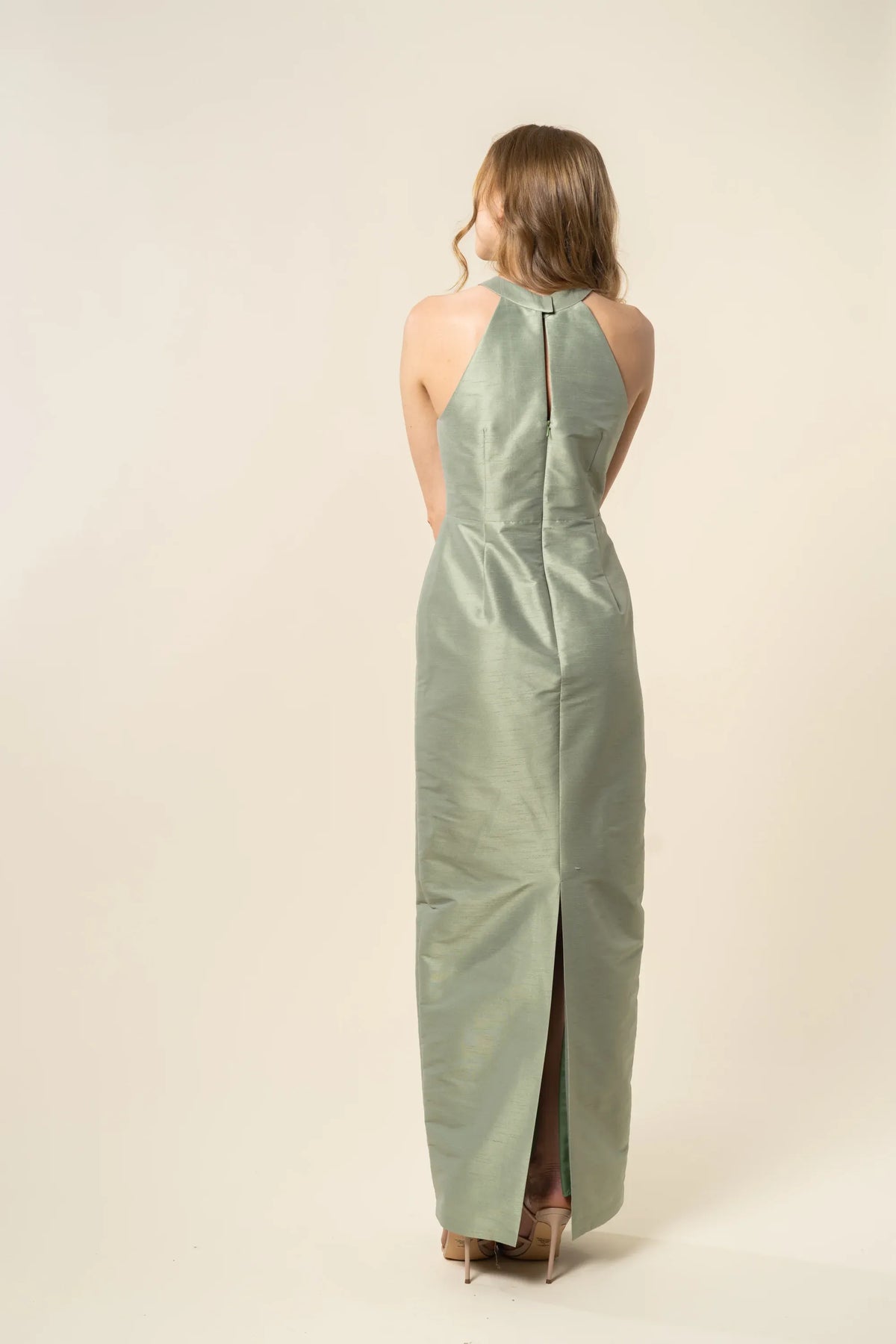 Timeless Special Occasion Sophisticated Graceful Elegant Satin Halter Sleeveless Floor-Length Prom Dress