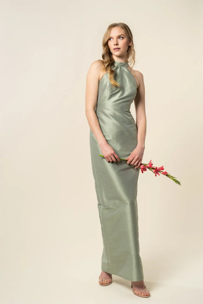 Timeless Special Occasion Sophisticated Graceful Elegant Satin Halter Sleeveless Floor-Length Prom Dress