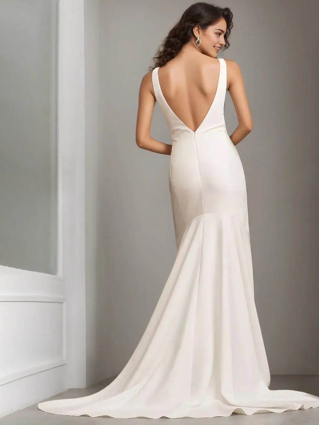 Column High Neck Sleeveless Floor Length Minimalist Elegant Wedding Dresses