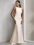 Column High Neck Sleeveless Floor Length Minimalist Elegant Wedding Dresses