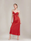 Column Hollow Halter Ankle-Length Elegant Prom Dresses with Self-tie Ribbon
