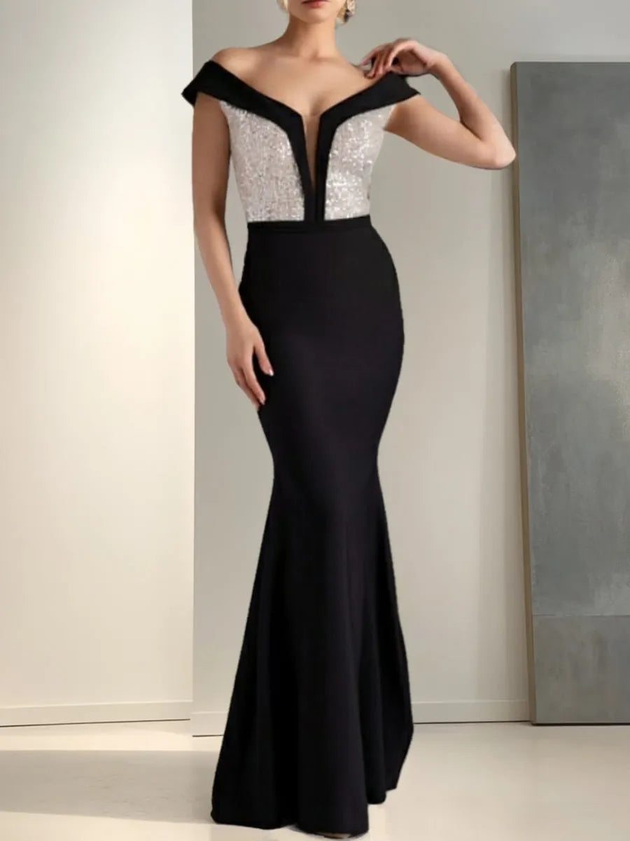 Column Off-the-Shoulder Floor-Length Mother of the Bride Groom Dresses with Sequins