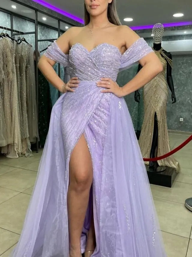 Column Off-the-Shoulder Floor-length Prom Dresses