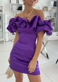 Column Off-the-Shoulder Sleeveless Short/Mini Homecoming Dress With Ruffles