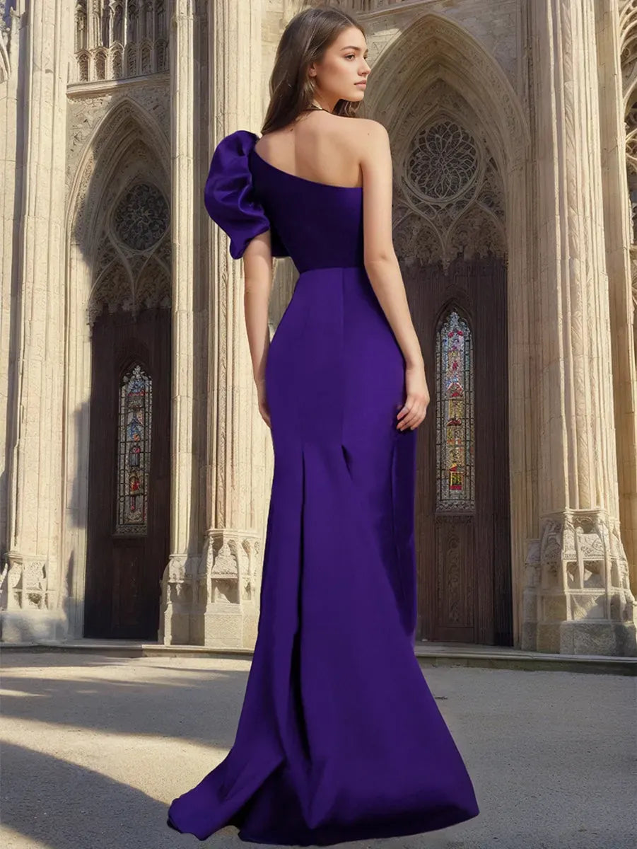 Column One-Shoulder Asymmetrical Mother of the Bride Groom Dresses with Bow
