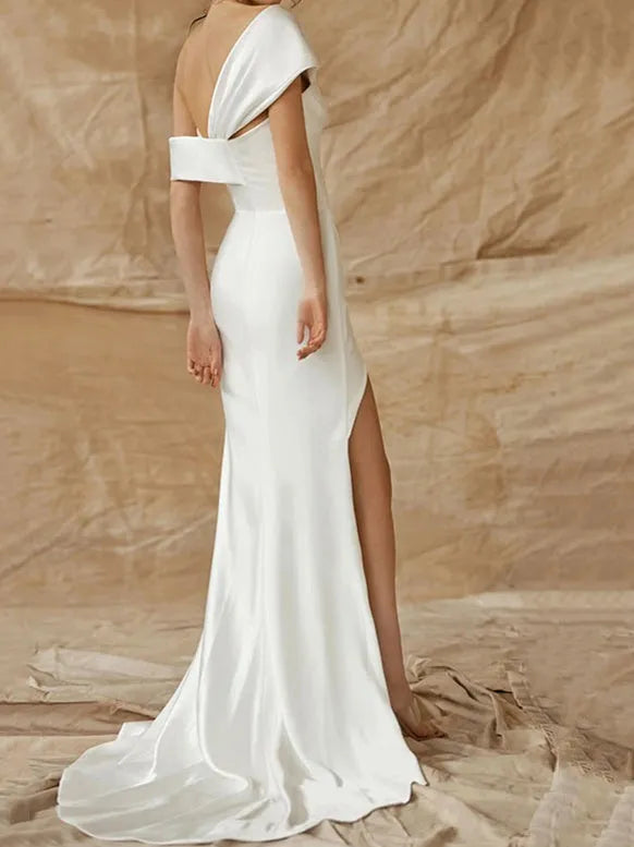 Column One-Shoulder Wedding Dress With Split