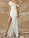 Column One-Shoulder Wedding Dress With Split