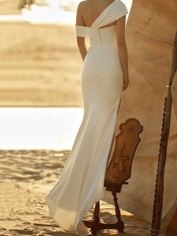 Column One-Shoulder Wedding Dress With Split