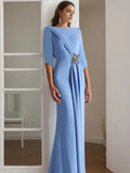 Column Scoop 1/2 Length Sleeves Floor-Length Mother of the Bride Groom Dresses