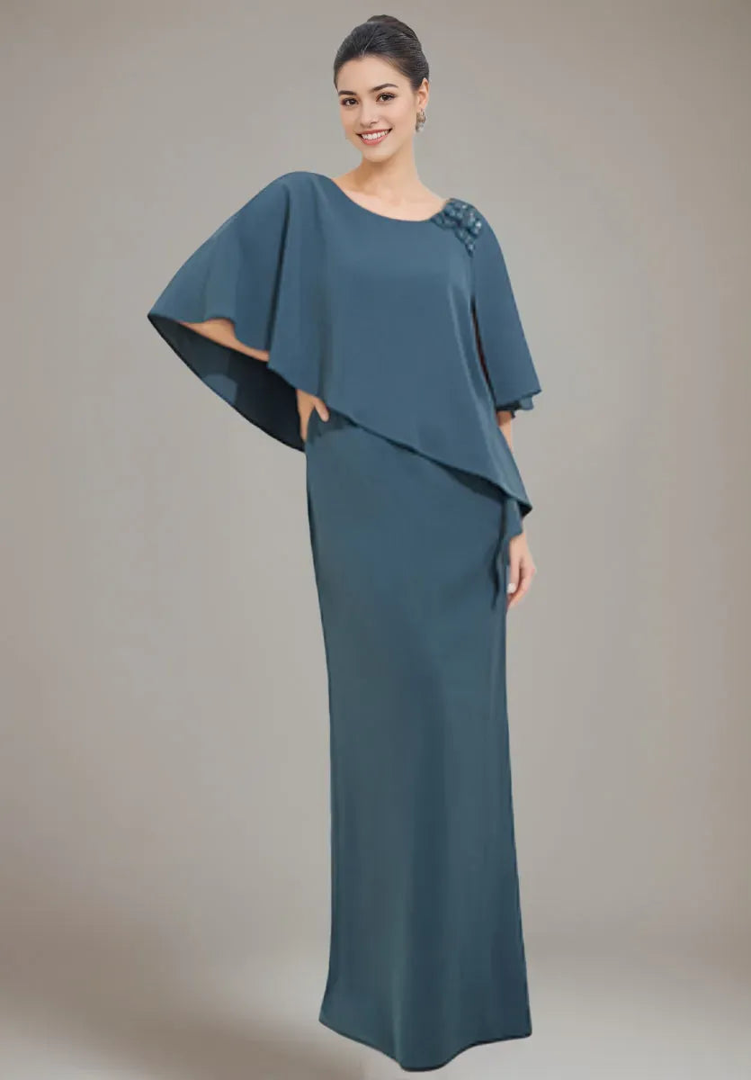 Column Scoop Neck Mother Of The Bride Groom Dresses with Appliques Beadings