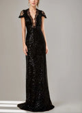 Column Floor-Length Plunge V-Neck Mother Of The Bride Dresses with Slit
