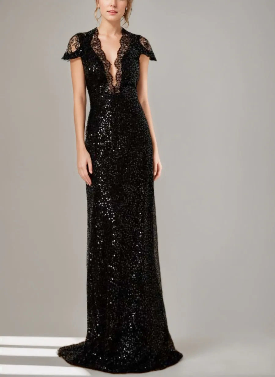 Column Floor-Length Plunge V-Neck Mother Of The Bride Dresses with Slit