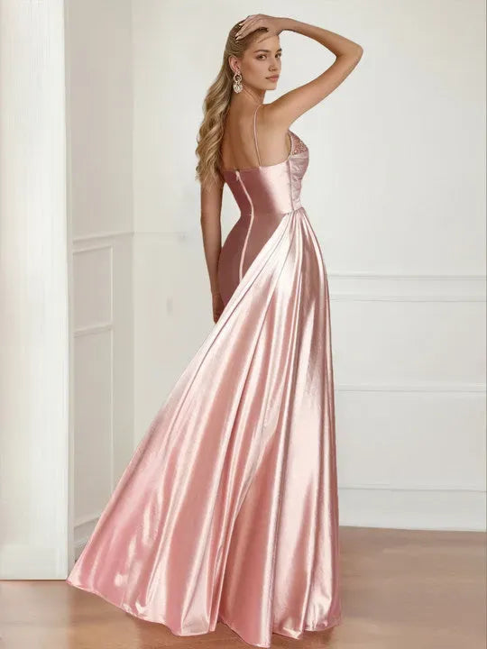 Column Spaghetti Straps Sleeveless Floor-Length Mother of the Bride Dresses with Split Side