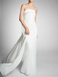 Column Strapless Sleeveless Wedding Dresses with Bowknot