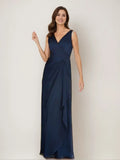 Column V-Neck 3/4 Sleeves Mother Of The Bride Dresses with Ruffles Jacket